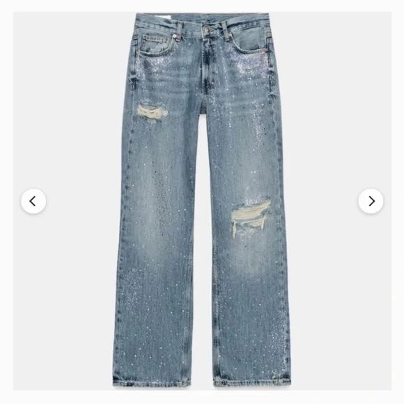 Zara NWT ripped wide leg rhinestone sequin jeans 6688/211 - Picture 2 of 9